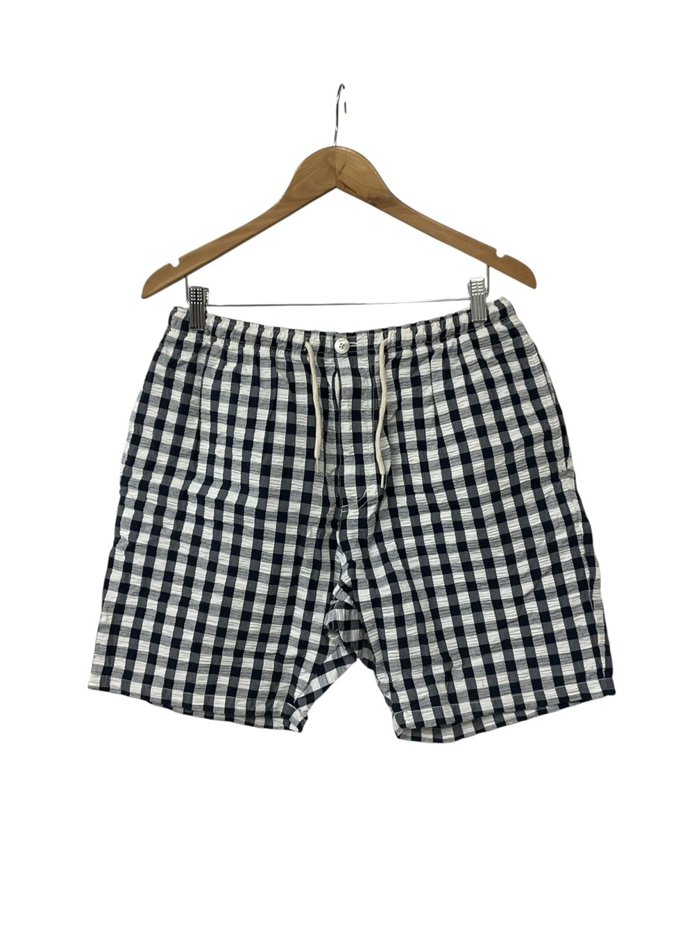 Beams Seersucker Check Black White Shorts L